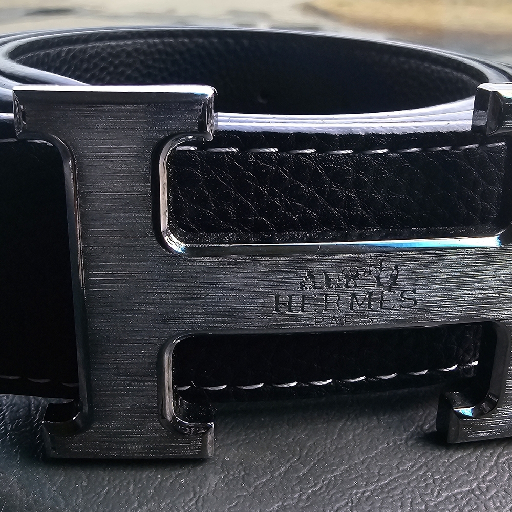 Hermès Black Leather Belt with Silver Buckle